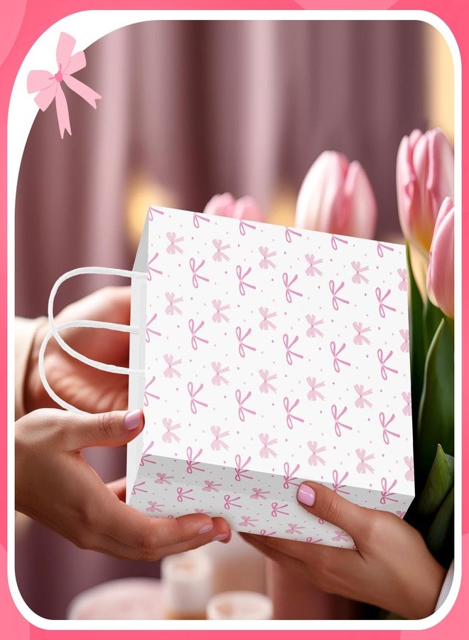 Geyoga 48 Pcs Valentines Pink Bow Paper Gift Bags Pink Party Favor Coquette Goodie Candy Bags with Handle for Bestie Best Friends Birthday Wedding Bridal Party Supplies - Image 5